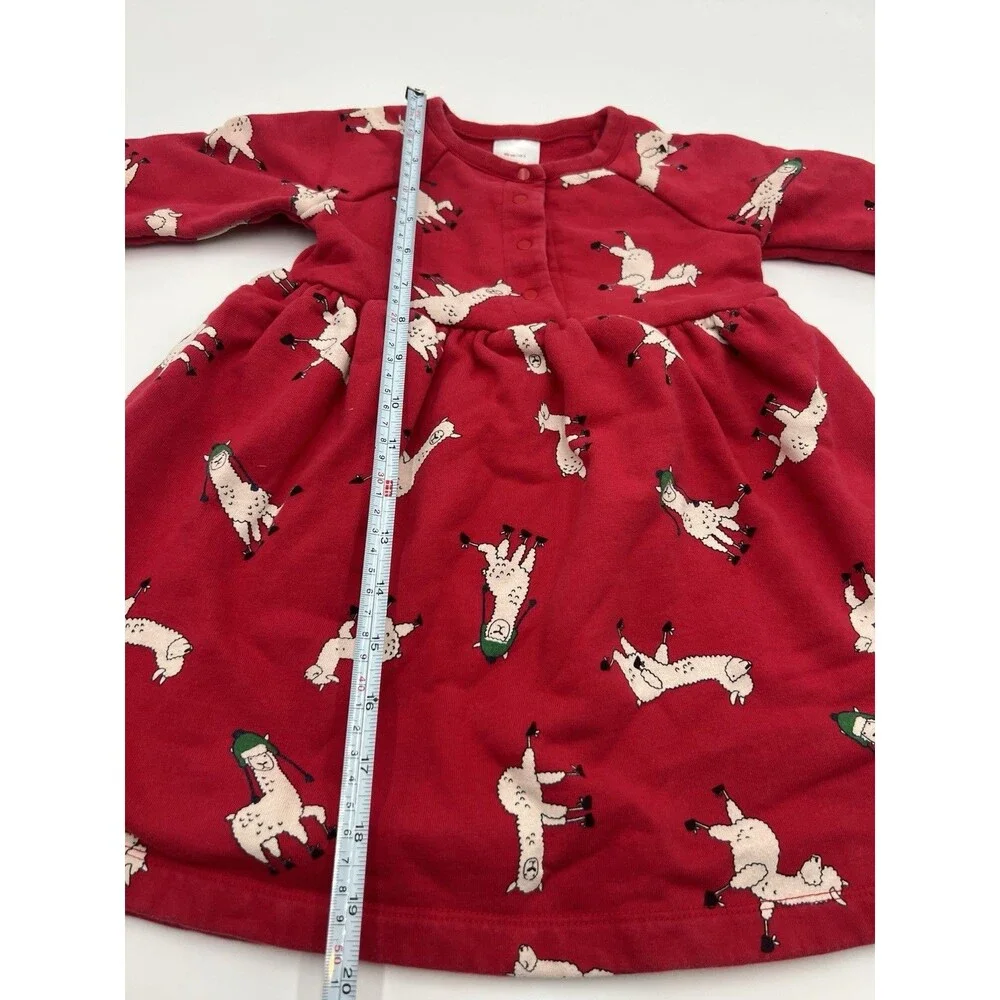 Hanna Andersson Girls Size 3 Red Long Sleeve Llama Sweater Dress Holiday Winter